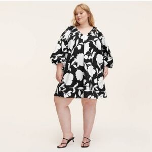 NWT Kate Spade Black and WhiteFloral Long Sleeve Mini Dress Size XXL